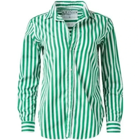 New $280 Frank & Eileen Frank Cotton Button Down Green Striped Collared Size XS - Picture 3 of 10